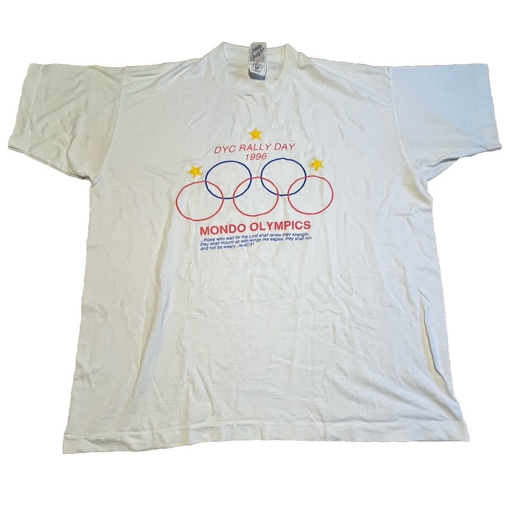 VTG 1996 Mondo Olympic DYC‎ Rally Day T Shirt White Single Stitch USA Made XL